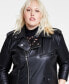 ფოტო #3 პროდუქტის Plus Size Faux-Leather Long-Sleeve Moto Jacket, Created for Macy's