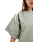 Фото #2 товара ASOS DESIGN boxy oversized t-shirt cotton twill mini dress in sage