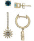 ფოტო #1 პროდუქტის 2-Pc. Set London Blue Topaz (1/3 ct. t.w.) & Lab-grown White Sapphire (3/8 ct. t.w.) Stud and Dangle Hoop Earrings in 14k Gold-Plated Sterling Silver