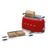 Фото #5 товара SMEG Four Slice Toaster Red TSF02RDEU - 4 slice(s) - Red - Steel - Buttons - Level - Rotary - China - 1500 W