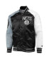 Фото #3 товара Men's Black, Gray Brooklyn Nets Reliever Varsity Satin Raglan Full-Snap Jacket