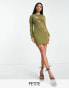 Фото #1 товара I Saw It First Petite knitted asymmetric cut out mini dress in olive