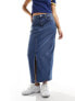 Noisy May front split denim maxi skirt in mid wash blue