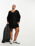 Фото #3 товара ASOS DESIGN Curve super soft slouchy v neck jumper mini dress in black