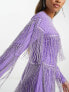 ASOS DESIGN embellished shift mini dress with beaded fringe in purple