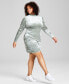 Фото #3 товара Plus Size Mock-Neck Crushed-Velvet Dress
