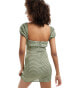 Pull&Bear milkmaid style mini dress in green check