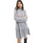 New Look long sleeve mini smock dress in grey