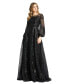 ფოტო #1 პროდუქტის Women's Jewel Encrusted Illusion Long Sleeve A Line Gown