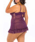 Фото #2 товара Plus Size Lace Babydoll with Bows & Thong 2pc Lingerie Set