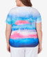 ფოტო #2 პროდუქტის Plus Size Paradise Island Short Sleeve Watercolor Stripe Top with Side Ruching