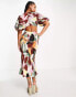 ASOS DESIGN plisse puff sleeve midi dress with wrap waist in abstract colourblock print