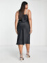 River Island Plus chain strap satin slip midi dress in black