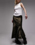 Фото #4 товара Topshop Petite crushed velvet fishtail maxi skirt in metallic gold