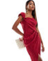 Фото #3 товара ASOS DESIGN plisse one shoulder premium drape maxi dress with super high split in raspberry