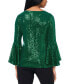 ფოტო #2 პროდუქტის Petite Sequined Bell-Sleeve Top