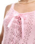 Фото #2 товара Miss Selfridge crochet contrast satin lace up bow cami in soft pink