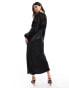 Never Fully Dressed sheer sleeve contrast satin maxi dress in black Черный, 34 - фото #4