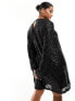 In The Style Plus exclusive sequin split detail shift dress in black