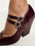 Фото #7 товара Daisy Street double daisy buckle western mary janes in burgundy patent