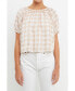 Women's Gingham Top with Short Puff Sleeves