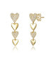 ფოტო #1 პროდუქტის Sterling Silver 14k Yellow Gold Plated with Cubic Zirconia Double Stampato Heart Dangle Earrings