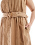 Фото #4 товара Forever New Curve sleeveless belted linen shirt dress in brown