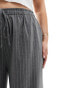 In The Style Plus x Perrie Sian exclusive wide leg drawstring trouser in grey pinstripe