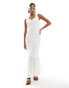 Vila Bridal shirred bodycon v neck maxi dress with tiered skirt in white