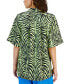 ფოტო #2 პროდუქტის Women's Zebra-Print Short-Sleeve Button-Down Shirt