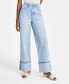 Juniors' Cotton High-Rise Wide-Leg Cuffed Jeans