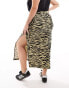 Noisy May Curve adjustable rushed midi skirt in beige zabra print