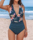 Фото #3 товара Women's Tropical Shirred Halterneck Tummy Control One-Piece