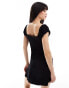 ASOS DESIGN puff sleeve square neck mini dress in black Черный, 36 - фото #4