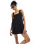 Фото #4 товара ASOS DESIGN square neck pinafore playsuit in black pinstripe