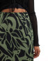 New Look satin midi skirt in green swirl