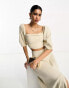 Фото #2 товара Pretty Lavish ruched puff sleeve crop top co-ord in stone