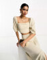 Pretty Lavish ruched puff sleeve crop top co-ord in stone