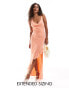 Фото #1 товара ASOS DESIGN Petite cami maxi dress with cowl neck and ruffle split detail in coral