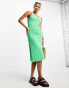 Pieces crochet side ruched midi beach dress in bright green