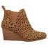 TOMS Kelsey Leopard Pull On Wedge Booties Womens Brown Casual Boots 10018915