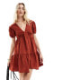 Threadbare poplin v neck skater dress in rust