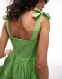 Фото #3 товара Topshop tie strap embroidered mini beach dress in green