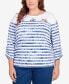 Фото #1 товара Plus Size In Full Bloom Tie Dye Stripe Flower Embroidered Top