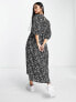 JDY exclusive smock midi dress in black & white star print