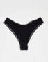 Фото #3 товара ASOS DESIGN 3 pack cotton & lace trim high rise malibu thong in black