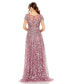 Фото #2 товара Women's Embellished Floral Cap Sleeve A Line Gown