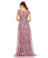 ფოტო #2 პროდუქტის Women's Embellished Floral Cap Sleeve A Line Gown