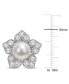 ფოტო #3 პროდუქტის Cultured Freshwater Pearl (8-1/2mm) & Lab-Created White Sapphire (2-3/4 ct. t.w.) Flower Stud Earrings in Sterling Silver