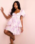 Фото #1 товара ASOS LUXE organza baby doll skater mini dress in purple & silver floral print